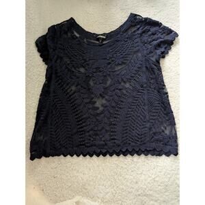 ExpressEmbroidered Mesh Lace Top Medium Blouse Witchy Whimsy Goth Navy
